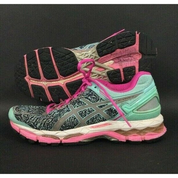 Asics Gel-Kayano 22 -Women's Sz 8.5-Light Blue/Zebra Pattern Running Shoes T5A6N - Picture 1 of 9